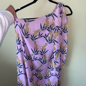 Buddy Love One-Shoulder Pink Dress with Yellow Leopard and Green Leaves